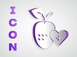 Paper cut Healthy fruit icon isolated on grey background. Paper art style. Vector