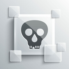 Grey Skull icon isolated on grey background. Happy Halloween party. Square glass panels. Vector