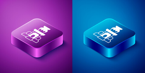 Isometric Auction ancient vase icon isolated on blue and purple background. Auction bidding. Sale and buyers. Square button. Vector