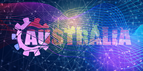 Gear with energy and power industrial icons and Australia country name.