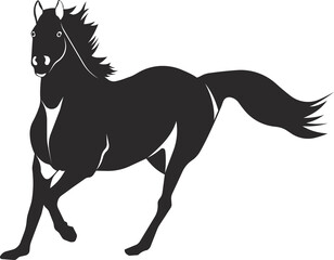 A running horse. Pets. Flat black silhouette. Vector image.