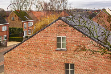 Gabled roof old brick house in Gavere town, located in the Belgian province of east flanders, Belgium