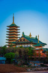 Minh Thanh pagoda, a majestic Buddhist architectural structure in Pleiku city in Vietnam, with unique architecture portraying the philosophy of Vijayanagar Buddhism