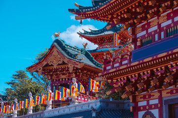 Obraz premium Minh Thanh pagoda, a majestic Buddhist architectural structure in Pleiku city in Vietnam, with unique architecture portraying the philosophy of Vijayanagar Buddhism