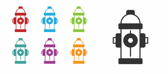 Black Fire hydrant icon isolated on white background. Set icons colorful. Vector
