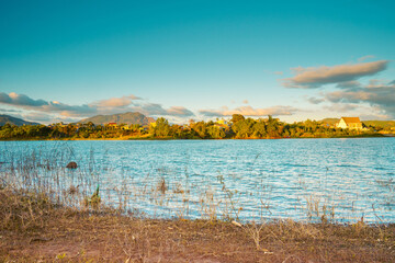 view of Bien Ho lake near Pleiku city, Gia Lai province, Vietnam. This lake on the lava background of a volcano that has stopped working. Springtime