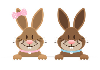 2 Osterhasen M&auml;dchen & Junge Gro&szlig; Halten Banner