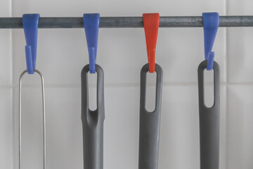 table items hanging on hooks