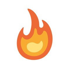 Hot burning fire icon. Hot flame, blaze symbol. Campfire, bonfire sign. Flammable pictogram with heat tongues in yellow and orange colors. Flat vector illustration isolated on white background