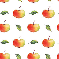Watercolor apples. Seamless pattern. Hand painted 