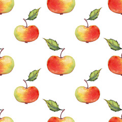 Watercolor apples. Seamless pattern. Hand painted 