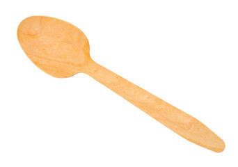Top view of blank wooden spoon isolated on white background.