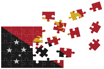 Broken puzzle- game background in colors of national flag. Papua New Guinea