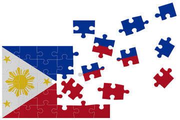 Broken puzzle- game background in colors of national flag. Philippines