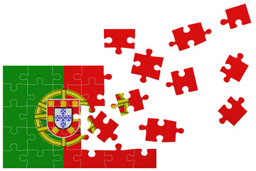 Broken puzzle- game background in colors of national flag. Portugal