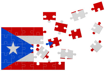 Broken puzzle- game background in colors of national flag. Puerto Rico