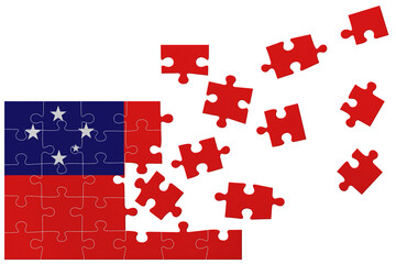 Broken puzzle- game background in colors of national flag. Samoa