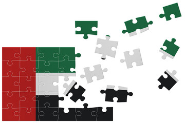 Broken puzzle- game background in colors of national flag. United Arab Emirates