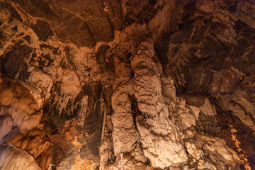 A beautiful of stalactite and stalagmite in Phu Pha Petch cave at Thailand

