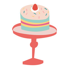 Cake with cake stand vector illustration in flat color design