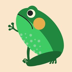Cute green frog cartoon character isolated on white background.