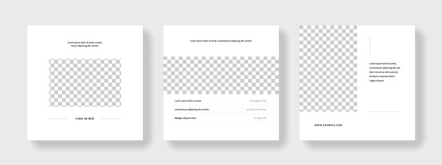 vector social media templates with photo placeholders, minimal square banners, instagram and facebook layouts for life couches and influencers