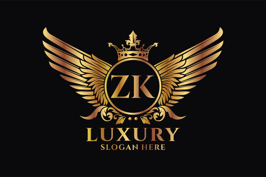 Luxury royal wing Letter ZK crest Gold color Logo vector, Victory logo, crest logo, wing logo, vector logo template.