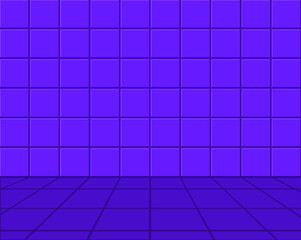 Violet ceramic tile wall and floor. 3D illustration