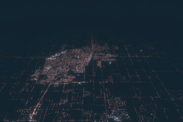 Amarillo aerial view at night. Top view on modern city with street lights