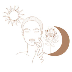 Beautiful woman. Line art. Vector illustration.