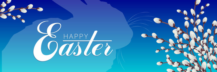 Easter banner with willow. Horizontal poster, header or banner for website