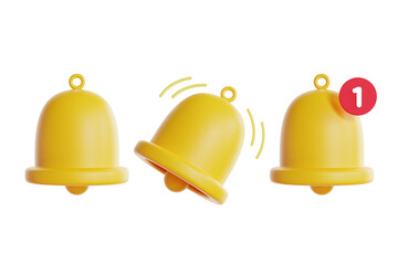 Set of notification bell icons on white background. 3d rendering.