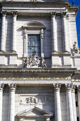 Obraz premium Close-up of front facade with beautiful ornaments of Cathedral named St. Ursen at the old town of Solothurn on a sunny winter day. Photo taken February 7th, 2022, Zurich, Switzerland.