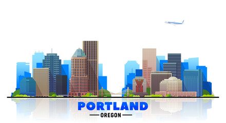 Fototapeta premium Portland skyline vector illustration. Travel and tourism background. Vector background. Line and flat illustration.
