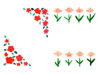 シンプル水彩の梅フレームとピンクのお花フレームのセット