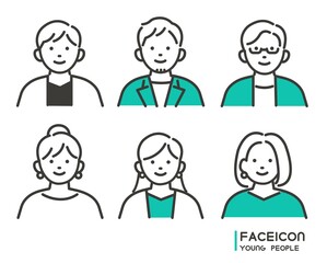 シンプルで使いやすいスーツ姿で働く会社員の顔アイコンのベクターイラスト素材／ビジネス／ビジネスパーソン／人々