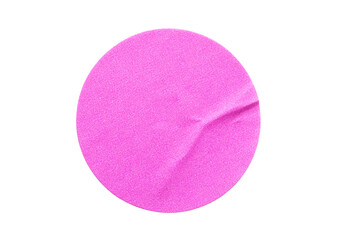 Blank pink round adhesive paper sticker label isolated on white background