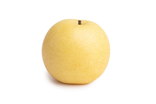 Cutout of Asian golden pear in whole fruit isolated on white background with clipping path.