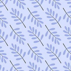 simple beautiful floral pattern - cute violet leaves of a plant on a blue background