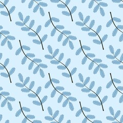 simple beautiful floral pattern - cute leaves of a plant on a blue background