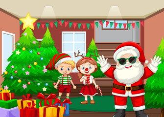 Obraz na płótnie Canvas Children celebrating Christmas with Santa Claus