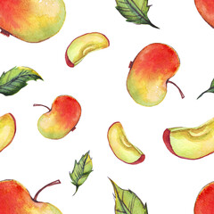 Watercolor apples. Seamless pattern. Hand painted 