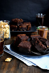 Brownie. Chocolate pie with nuts