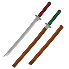 A set of samurai katana swords on a white background. Vector illustration.