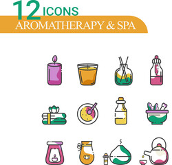Aromatherapy spa linear icons for web design mobile apps for packaging design cards banners posters healthy lifestyle popular trend