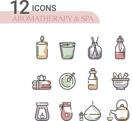 Aromatherapy spa linear icons for web design mobile apps for packaging design cards banners posters healthy lifestyle popular trend