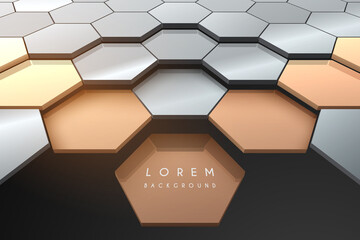 Abstract silver and gold hexagon shapes background - obrazy, fototapety, plakaty