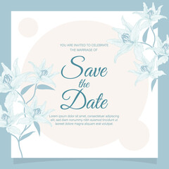 Romantic wedding invitation card with leaves and flowers template, Vector illustration