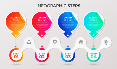 Vector 4 steps timeline infographic template with arrows. can illustrate a strategy, workflow or team work. Vector illustration