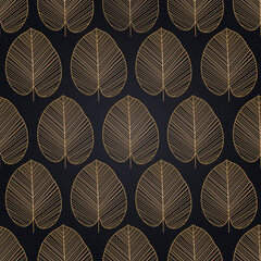 Vector background leaf seamless pattern. Abstract leaves texture. Tropical leaf line art graphic element. Suit for wallpaper, wrapping paper, printing